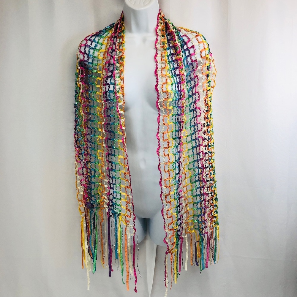 Beautiful Ribbon Metallic Fringe Scarf - Picture 1 of 7